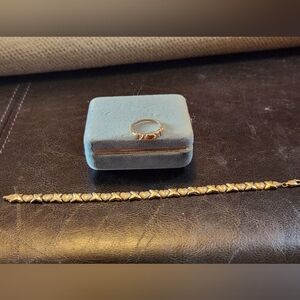 Heart & X 10k Gold Bracelet And Ring.  Bracelt Is 7 Inches And Ring Is Size 7